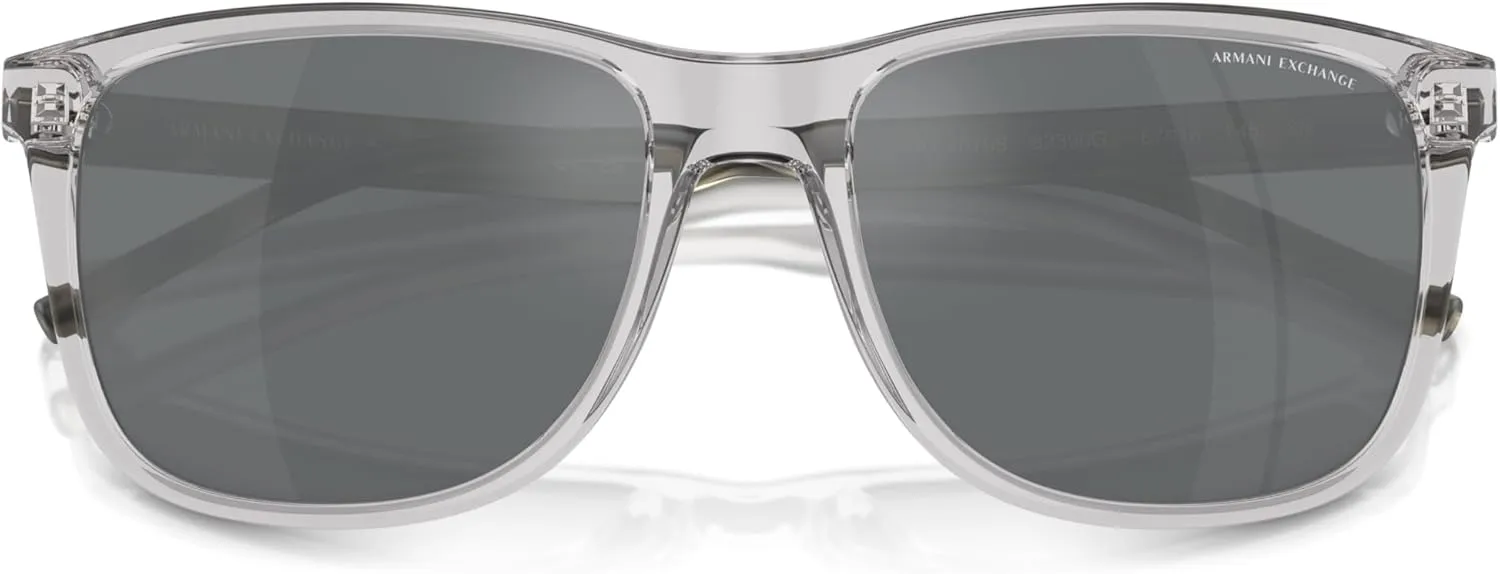 Armani Exchange Man Sunglasses Shiny Grey Frame, Mirror Black Lenses, 57MM