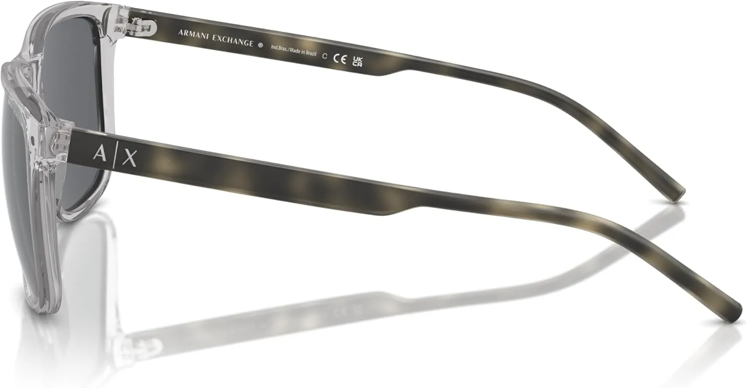 Armani Exchange Man Sunglasses Shiny Grey Frame, Mirror Black Lenses, 57MM