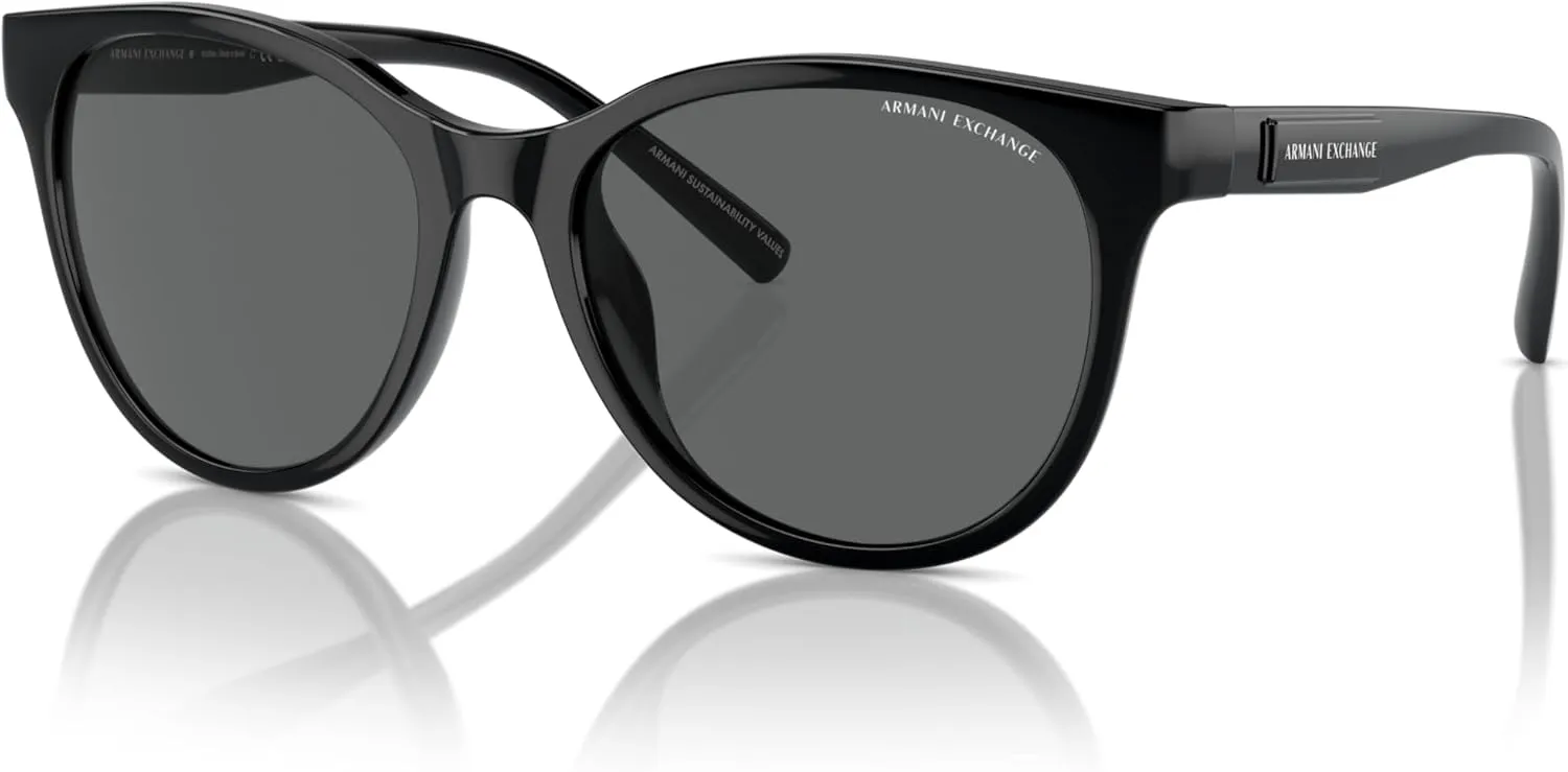Armani Exchange Woman Sunglasses Shiny Black Frame, Dark Grey Lenses, 54MM