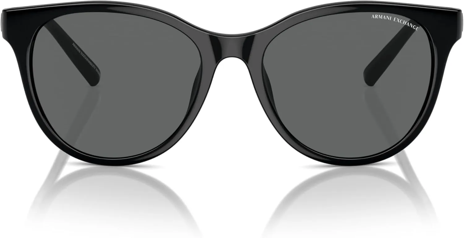 Armani Exchange Woman Sunglasses Shiny Black Frame, Dark Grey Lenses, 54MM