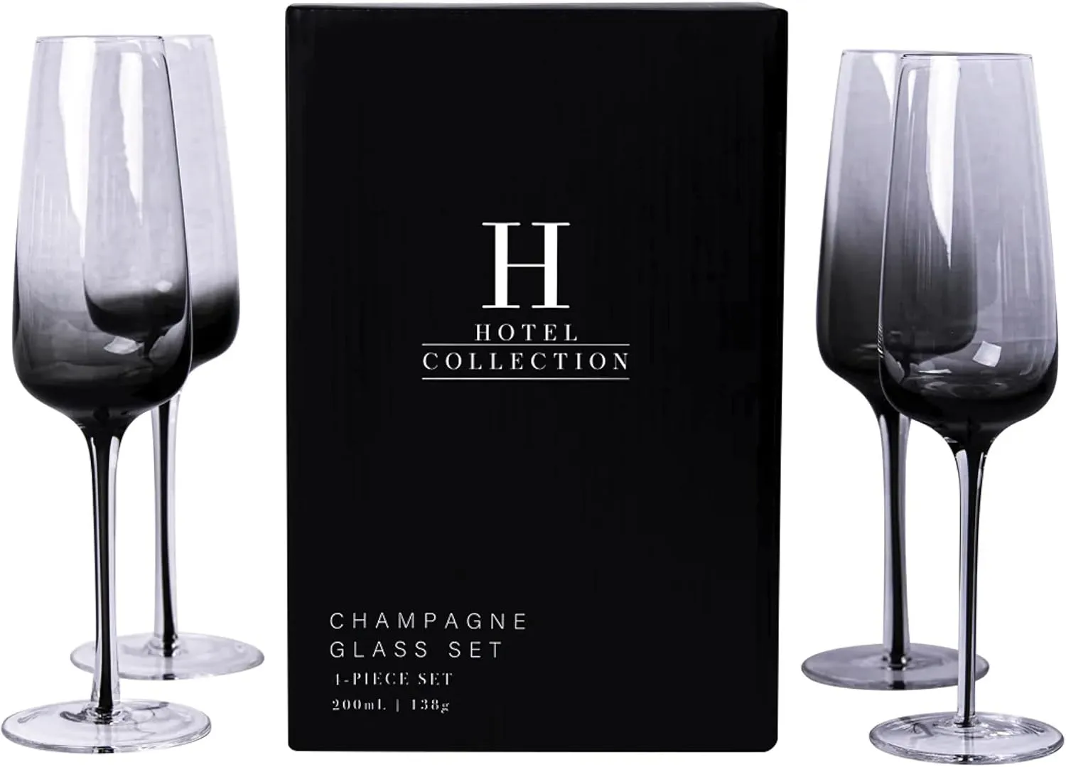 Aroma360 Hotel Collection Smoke Stem Champagne Glasses | Smoky Black Champagne and Coupe Flutes to Elevate Every Special Moment that Calls for Sparkling Wine | 4 Glasses (4 Glasses (Champagne))