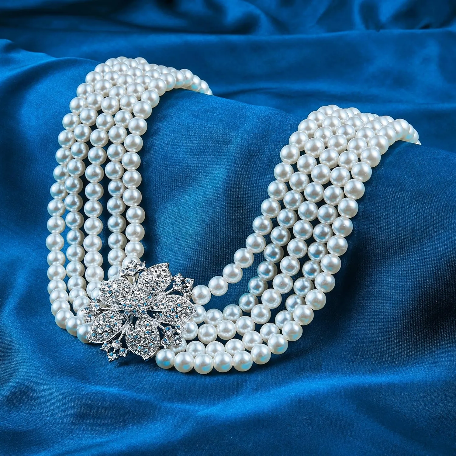Audrey Hepburn Style Faux Pearl Necklace Set Strand Ear clip or Stud Pin on Earrings for selection Wedding Inspired by Breakfast at Tiffany's for Women LFFJ038