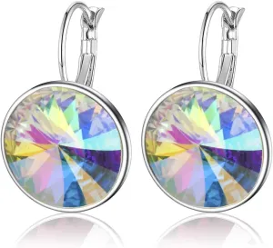 Austrian Crystals Round Drop Leverback Earrings for Women 14K Gold Plated Hypoallergenic Hoop Earrings