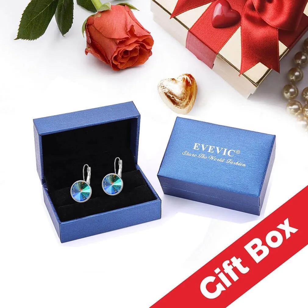 Austrian Crystals Round Drop Leverback Earrings for Women 14K Gold Plated Hypoallergenic Hoop Earrings
