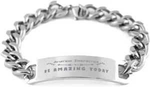 Aviation Inspector Bracelet, Be amazing today, Cuban Link Chain Necklace, Aviation Inspector Gift