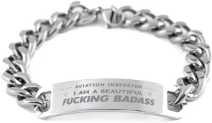 Aviation Inspector Bracelet, I AM A Beautiful Fucking Badass, Cuban Link Chain Necklace, Aviation Inspector Gift
