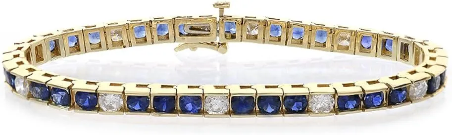 Avital & Co. 3.25 Carat Diamond Bracelet with 7.50 Carat Sapphire Channel Set 14k Yellow Gold