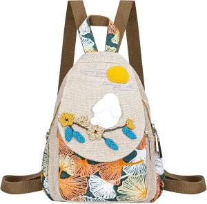 Backpack for Women, Boho Crossbody Sling Bags for Women with Cute Hand-woven Pattern Mini and Small Backpack (Rabbit Moon)