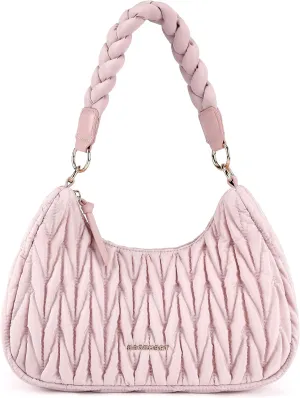 BAGSMART Small Shoulder Bags for Women, Puffy Cute Purses for Women with Woven Top-Handle, Quilted Crescent Hobo Handbag