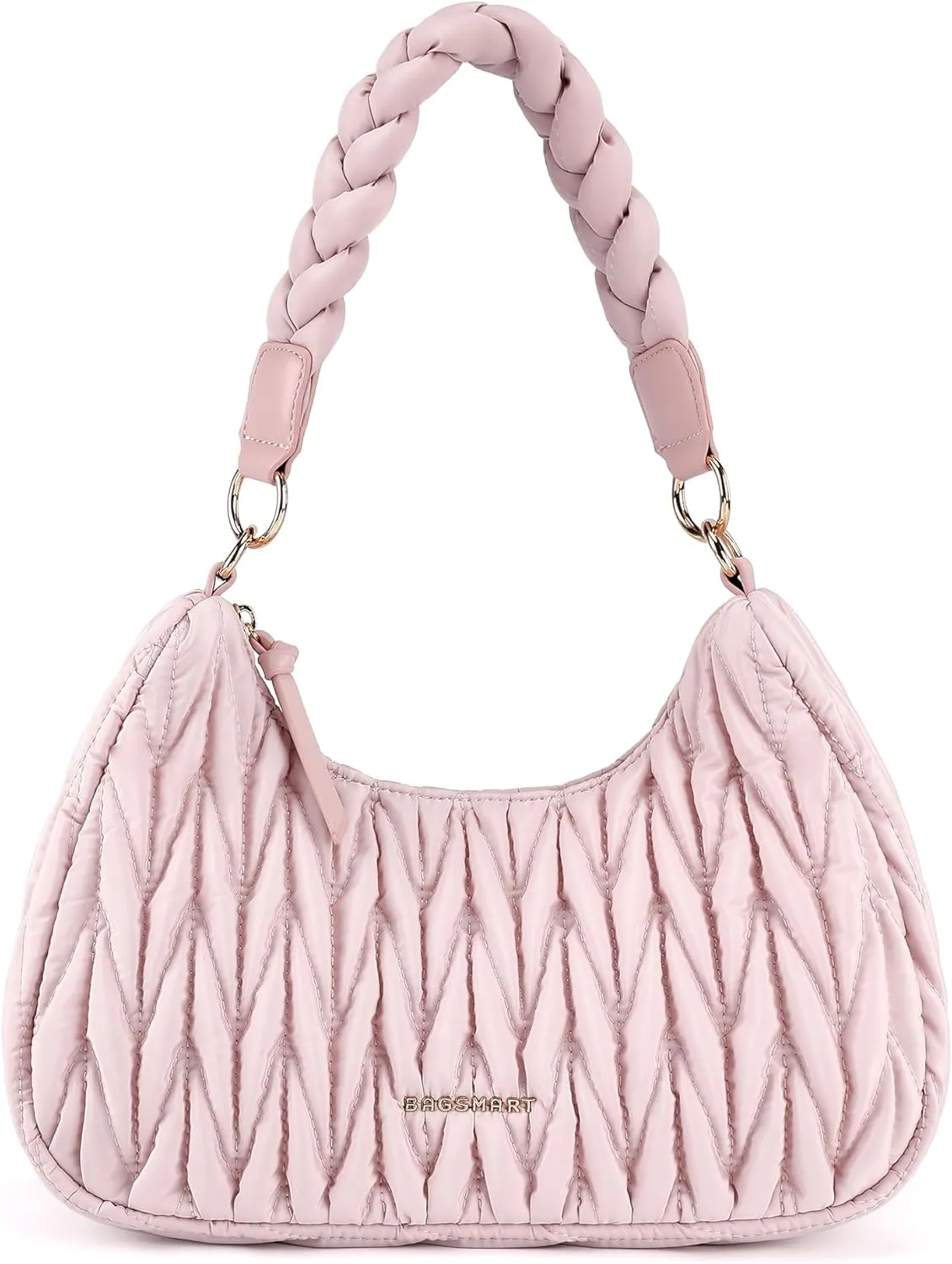 BAGSMART Small Shoulder Bags for Women, Puffy Cute Purses for Women with Woven Top-Handle, Quilted Crescent Hobo Handbag