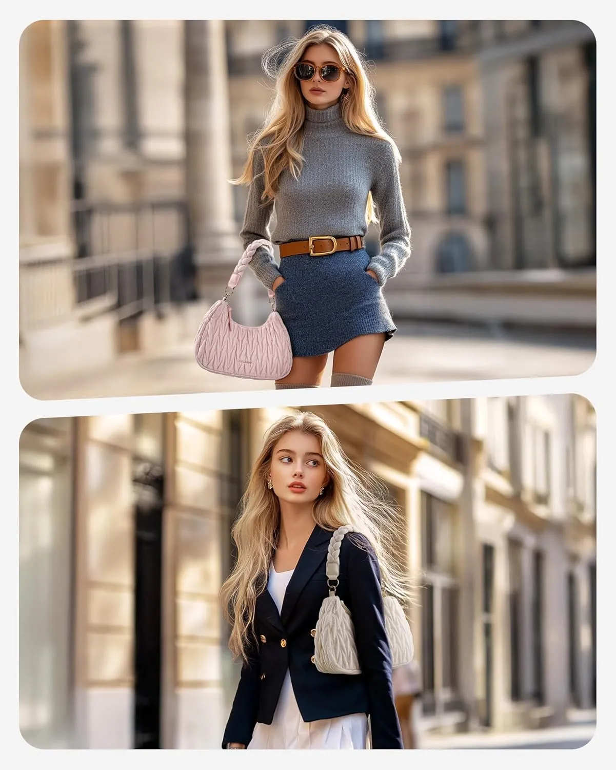 BAGSMART Small Shoulder Bags for Women, Puffy Cute Purses for Women with Woven Top-Handle, Quilted Crescent Hobo Handbag