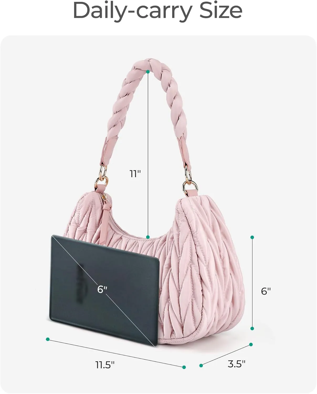 BAGSMART Small Shoulder Bags for Women, Puffy Cute Purses for Women with Woven Top-Handle, Quilted Crescent Hobo Handbag