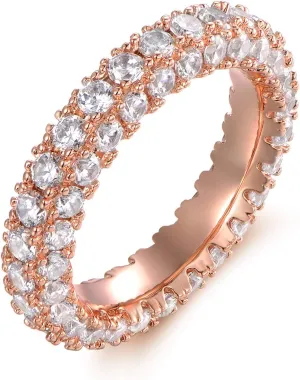 Barzel Womens 3 Row Eternity Ring Wedding Band 18k White Gold or Rose Gold Plated Cubic Zirconia Eternity Band Ring Jewelry