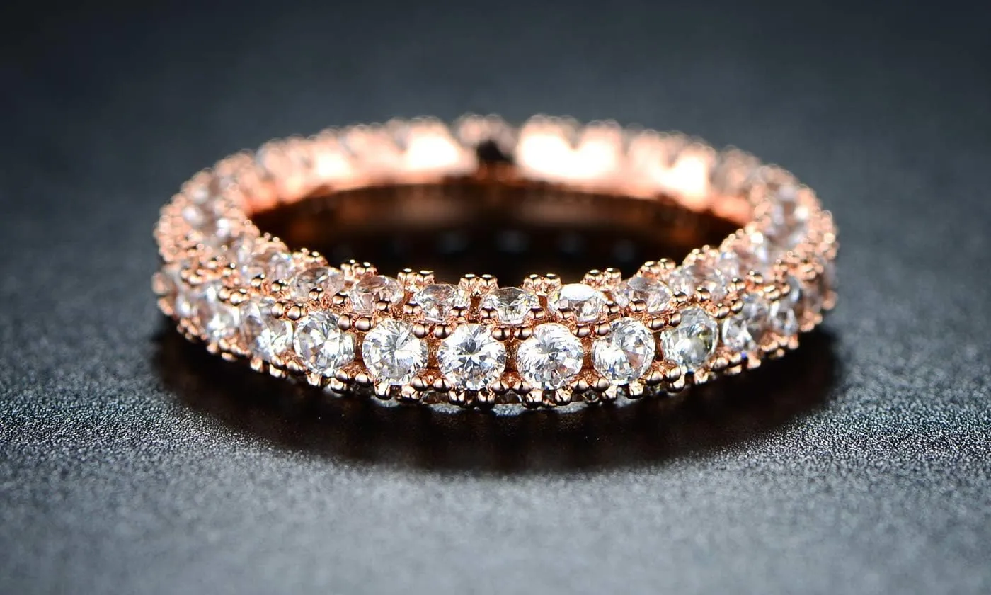 Barzel Womens 3 Row Eternity Ring Wedding Band 18k White Gold or Rose Gold Plated Cubic Zirconia Eternity Band Ring Jewelry
