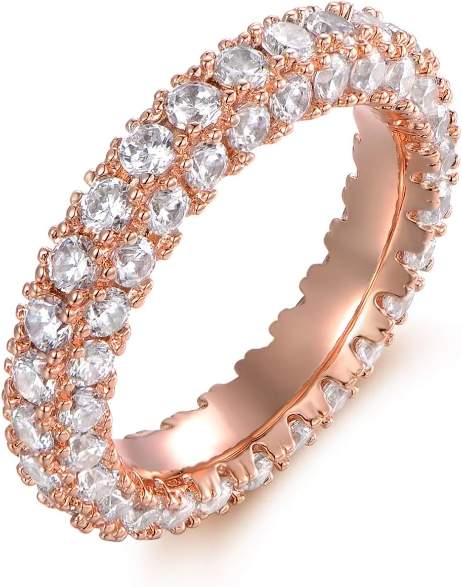 Barzel Womens 3 Row Eternity Ring Wedding Band 18k White Gold or Rose Gold Plated Cubic Zirconia Eternity Band Ring Jewelry