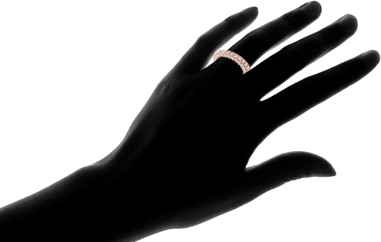 Barzel Womens 3 Row Eternity Ring Wedding Band 18k White Gold or Rose Gold Plated Cubic Zirconia Eternity Band Ring Jewelry