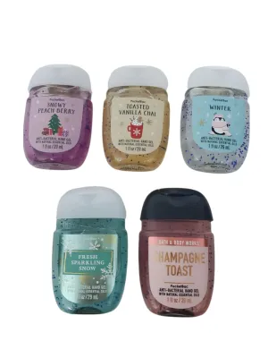 Bath and Body Works ALL THAT GLITTERS 5-Pack PocketBac Hand Sanitizers (Fresh Sparkling Snow, Winter, Cranberry Peach, Magic in the Air, Champagne Toast)