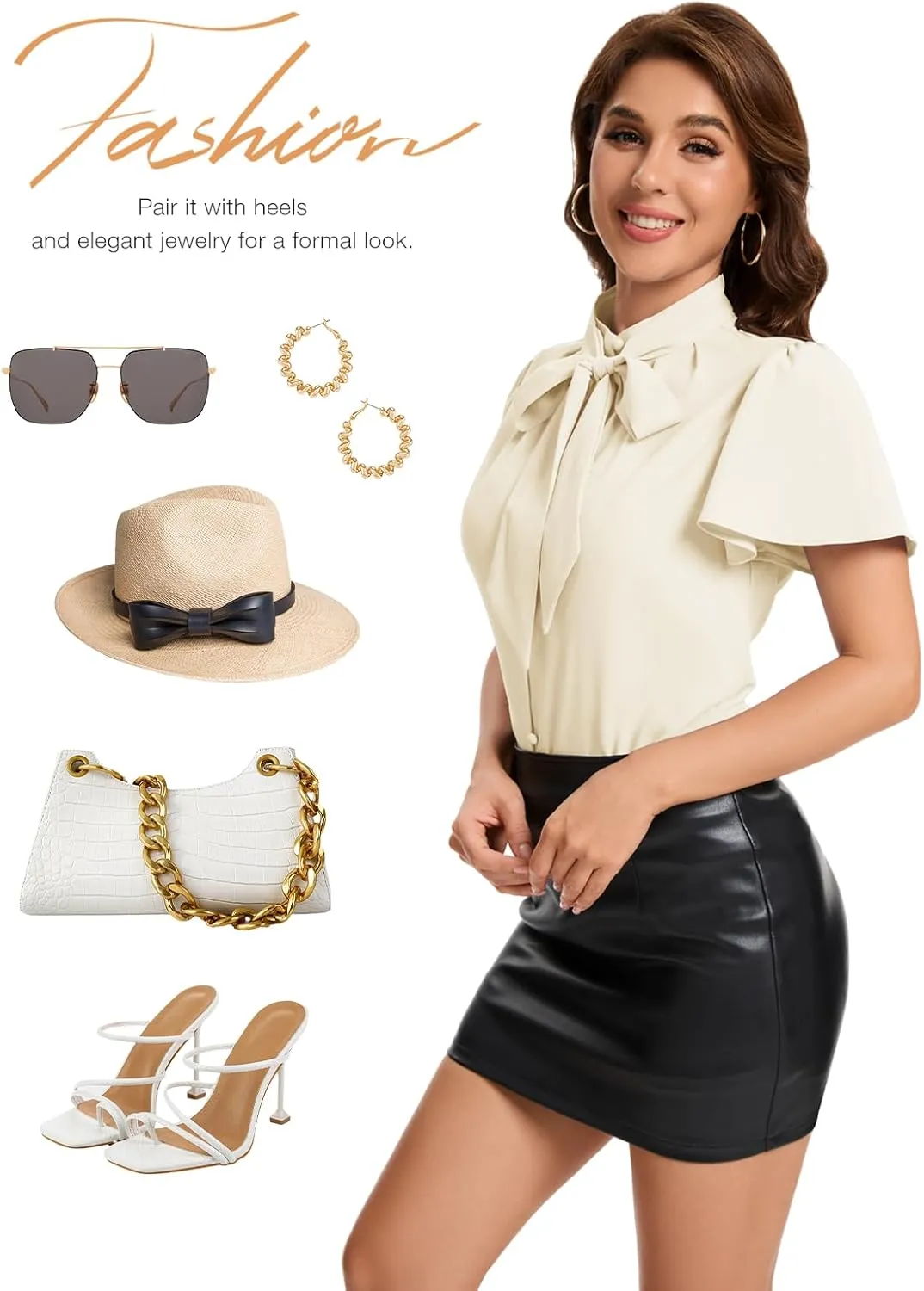 Bbonlinedress Womens Bow Tie Neck Button Down Shirts Short Sleeve Summer Office Tops Dressy Casual Business Work Blouses