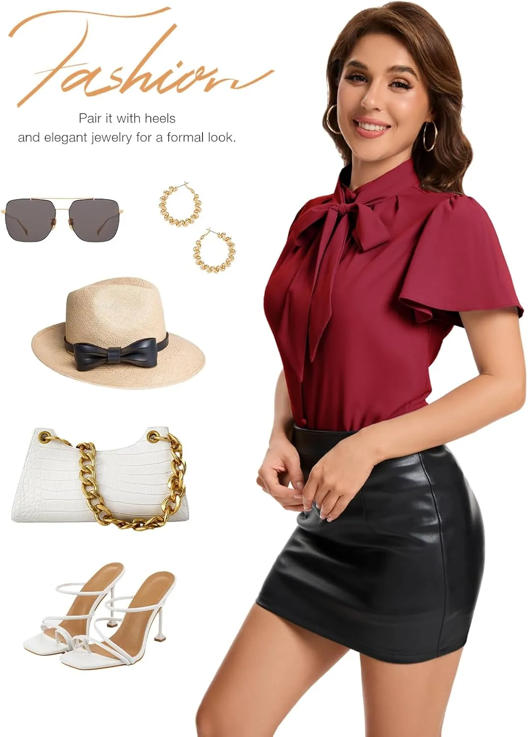 Bbonlinedress Womens Bow Tie Neck Button Down Shirts Short Sleeve Summer Office Tops Dressy Casual Business Work Blouses