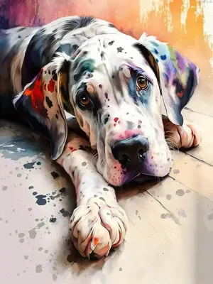 BDTTUG 5D Colorful Animals Diamond Painting Numbers Kits for Adults, DIY Dog Full Drill Diamond Painting, Resting Great Dane Round Diamond Art Crystal Craft for Home Wall Decor Gift 12x16inch