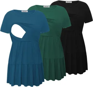 Bearsland Women’s Nursing Top 3pack Short Sleeve Scoop Neck Nursing Shirt Breastfeeding Shirts