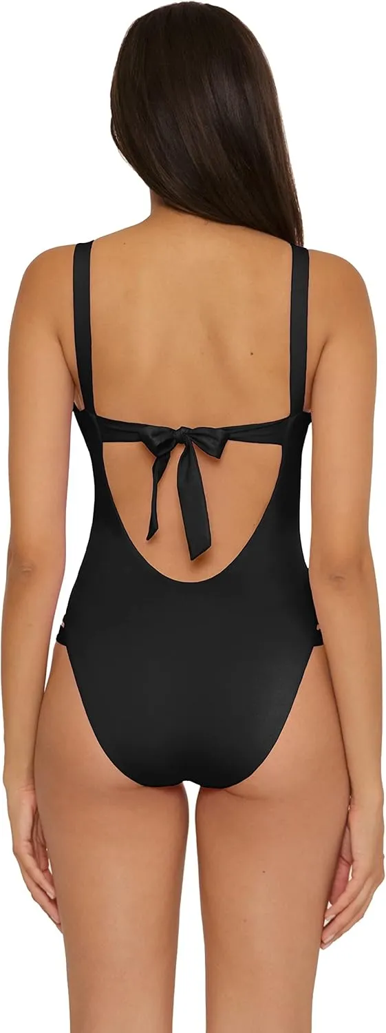 BECCA Women's Standard Color Prism High Leg One Piece Swimsuit-Scoop Neck, Open Back Design, Bathing Suits