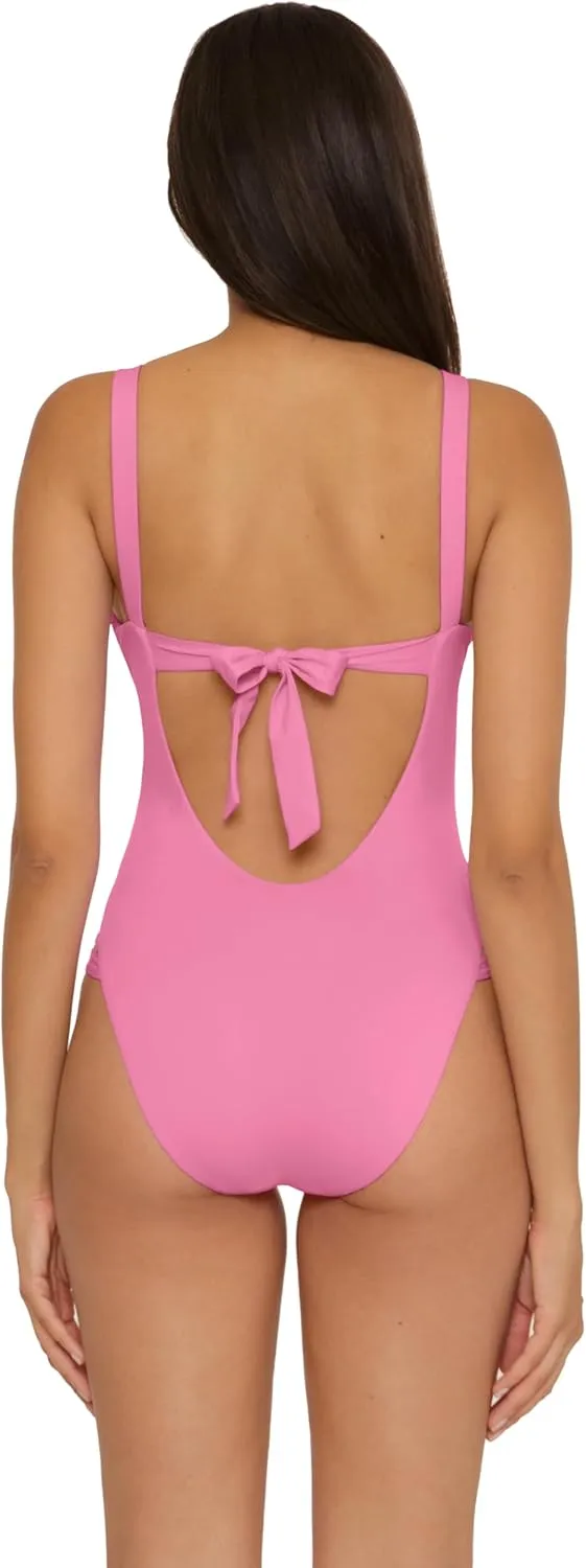 BECCA Women's Standard Color Prism High Leg One Piece Swimsuit-Scoop Neck, Open Back Design, Bathing Suits