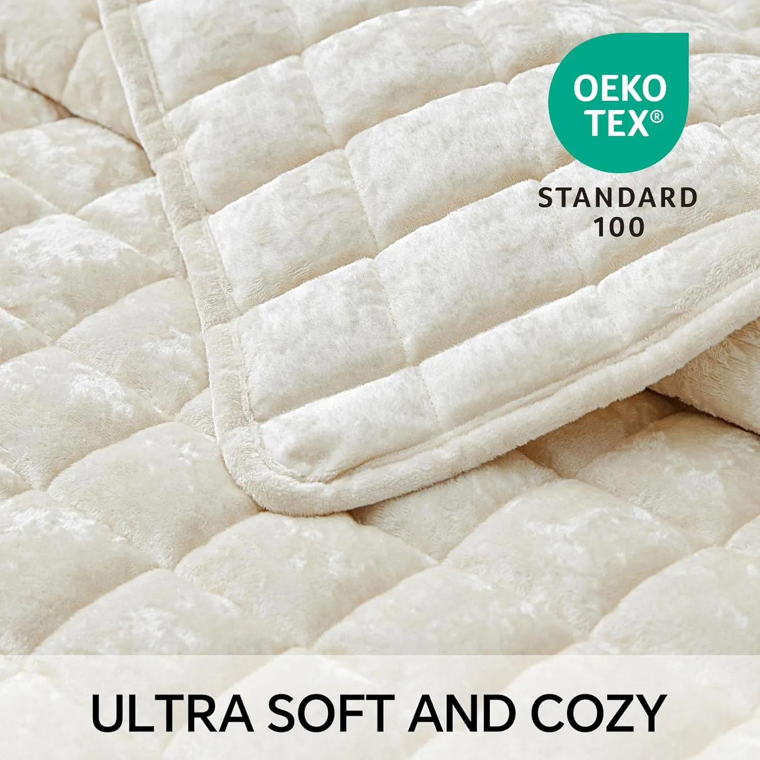 BEDELITE Velvet Quilt Set King Size - Lightweight Luxury Quilted Bedding Set,Soft Cozy Cream White Comforter Set,3 Pieces Oversized Bedspread Coverlet for All Seasons with 2 Pillow Shams