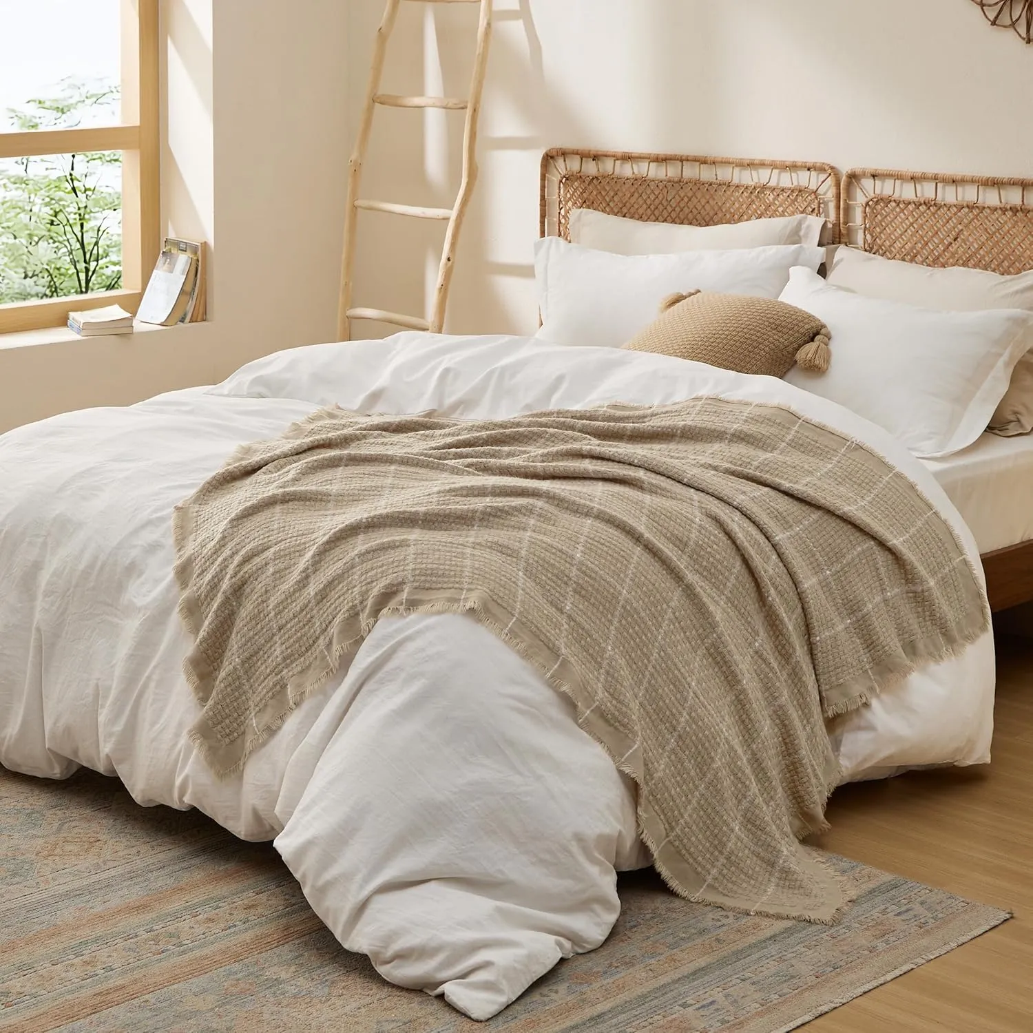 Bedsure Coffee Throw Blankets for Couch - Decorative Woven Throw Gifts with Tassels, Soft and Lightweight Farmhouse Blankets for Couch and Sofa, 50x60 Inches
