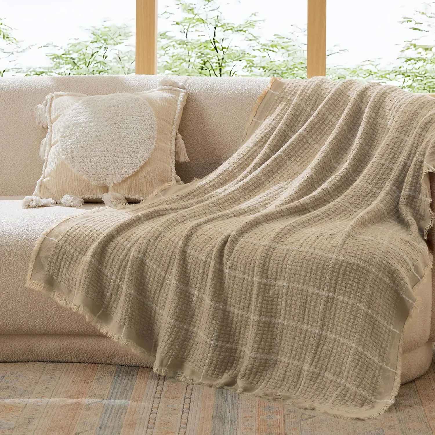 Bedsure Coffee Throw Blankets for Couch - Decorative Woven Throw Gifts with Tassels, Soft and Lightweight Farmhouse Blankets for Couch and Sofa, 50x60 Inches