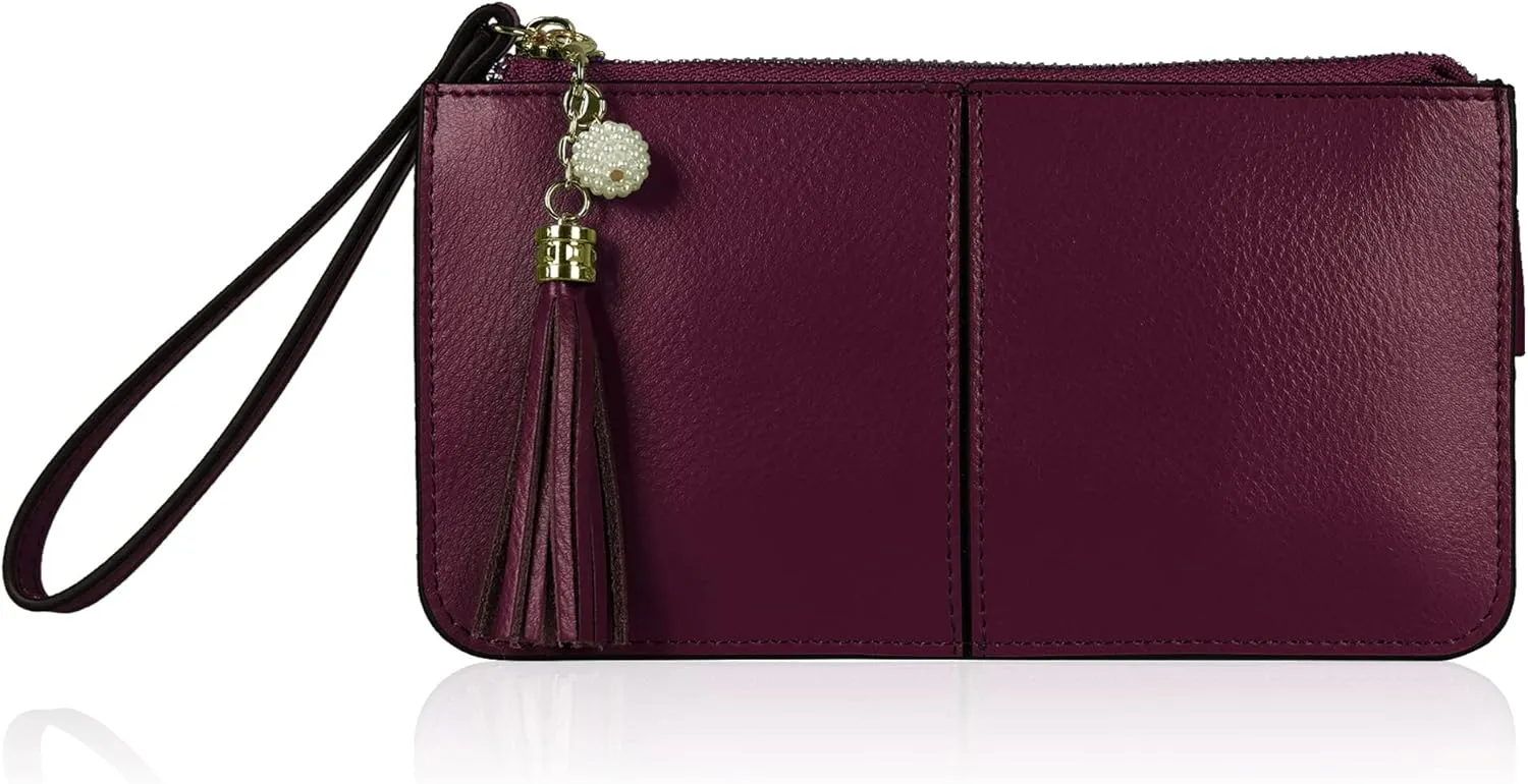 befen Genuine Leather Wristlet Clutch for Women Ultra-Slim Ladies Credit Card Holder Wallet Purses with RFID Protection