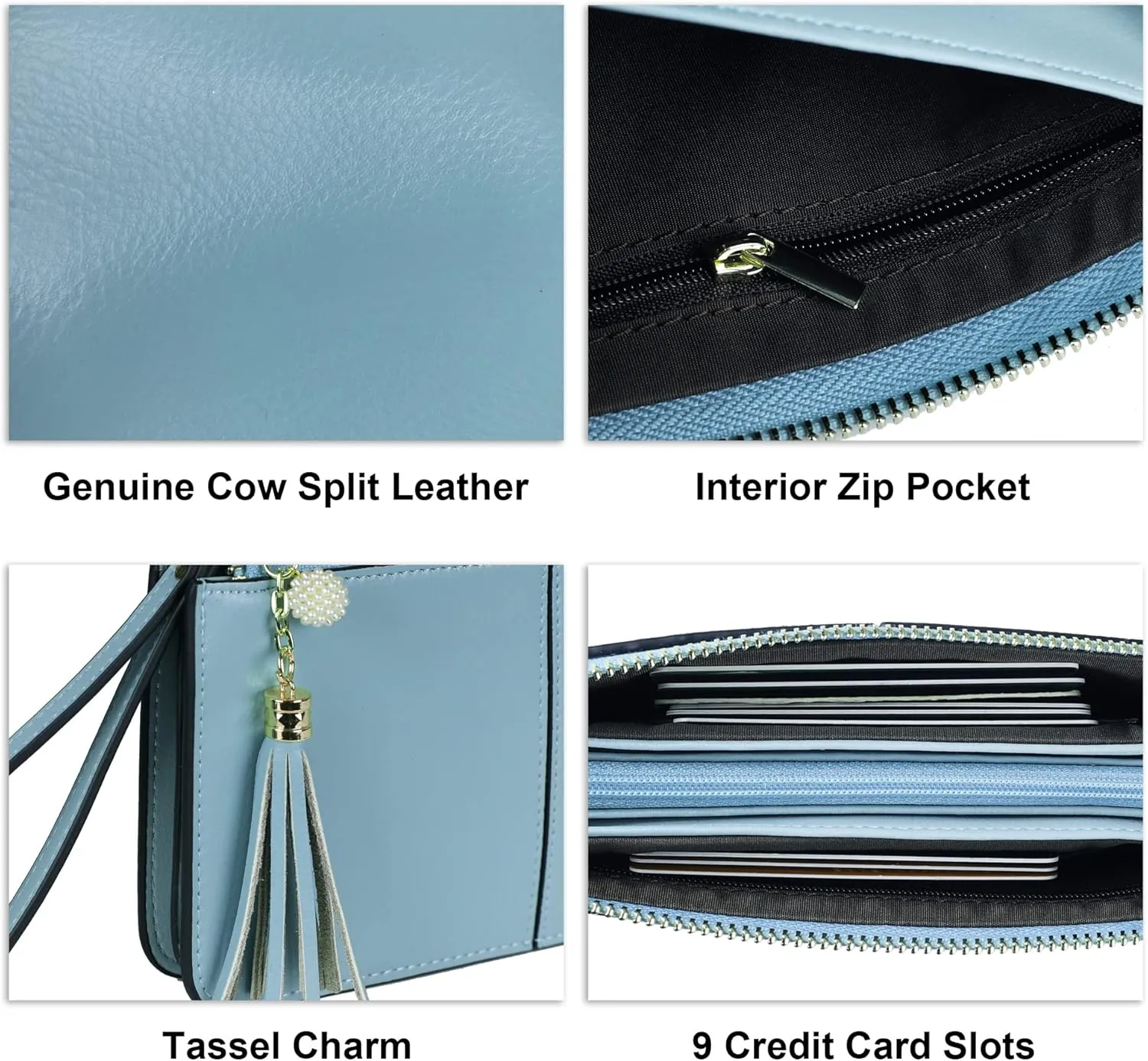 befen Genuine Leather Wristlet Clutch for Women Ultra-Slim Ladies Credit Card Holder Wallet Purses with RFID Protection