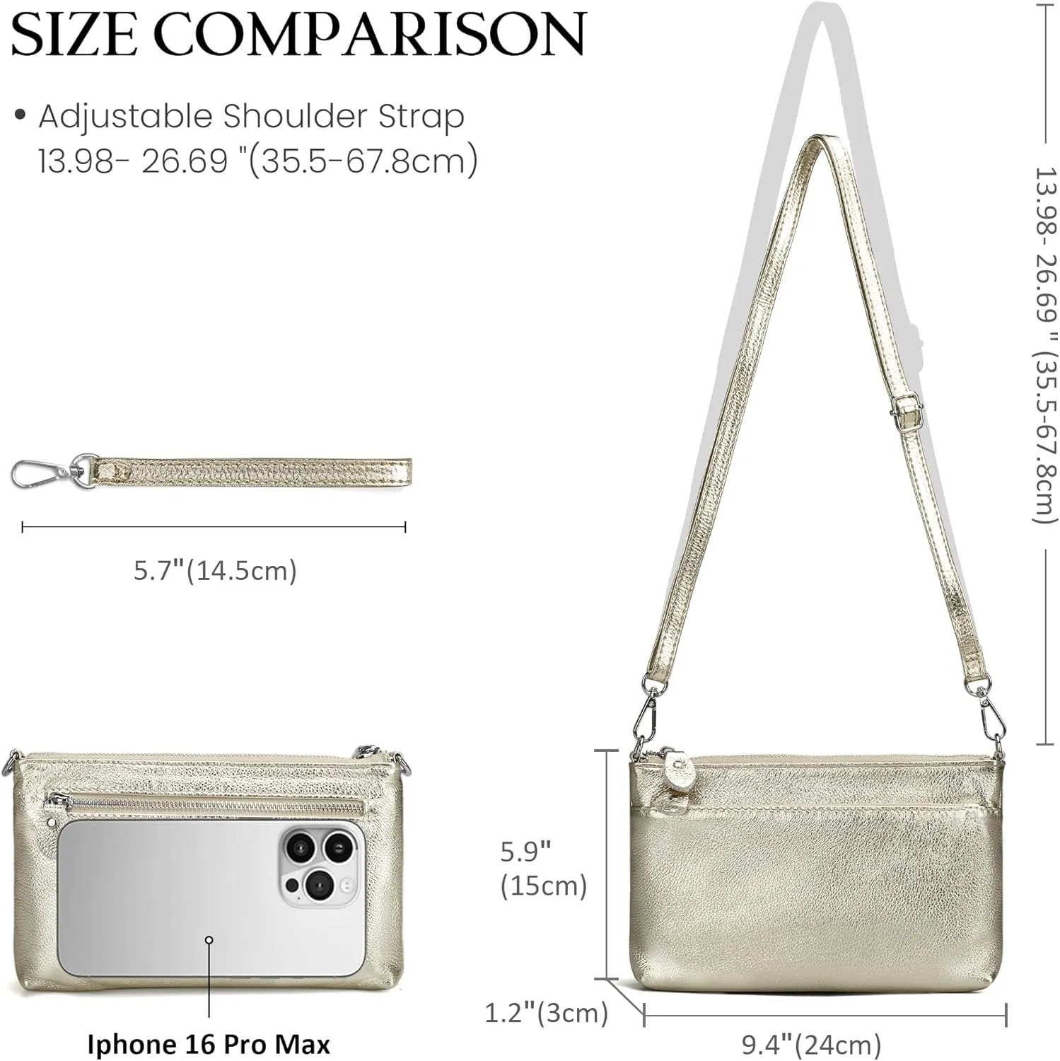 befen Genuine Leather Wristlet Clutch Wallet Purses with RFID Blocking, Small Crossbody Bags Shoulder Handbag for Women