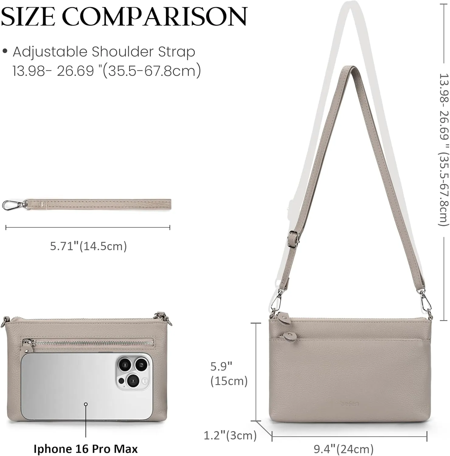 befen Genuine Leather Wristlet Clutch Wallet Purses with RFID Blocking, Small Crossbody Bags Shoulder Handbag for Women
