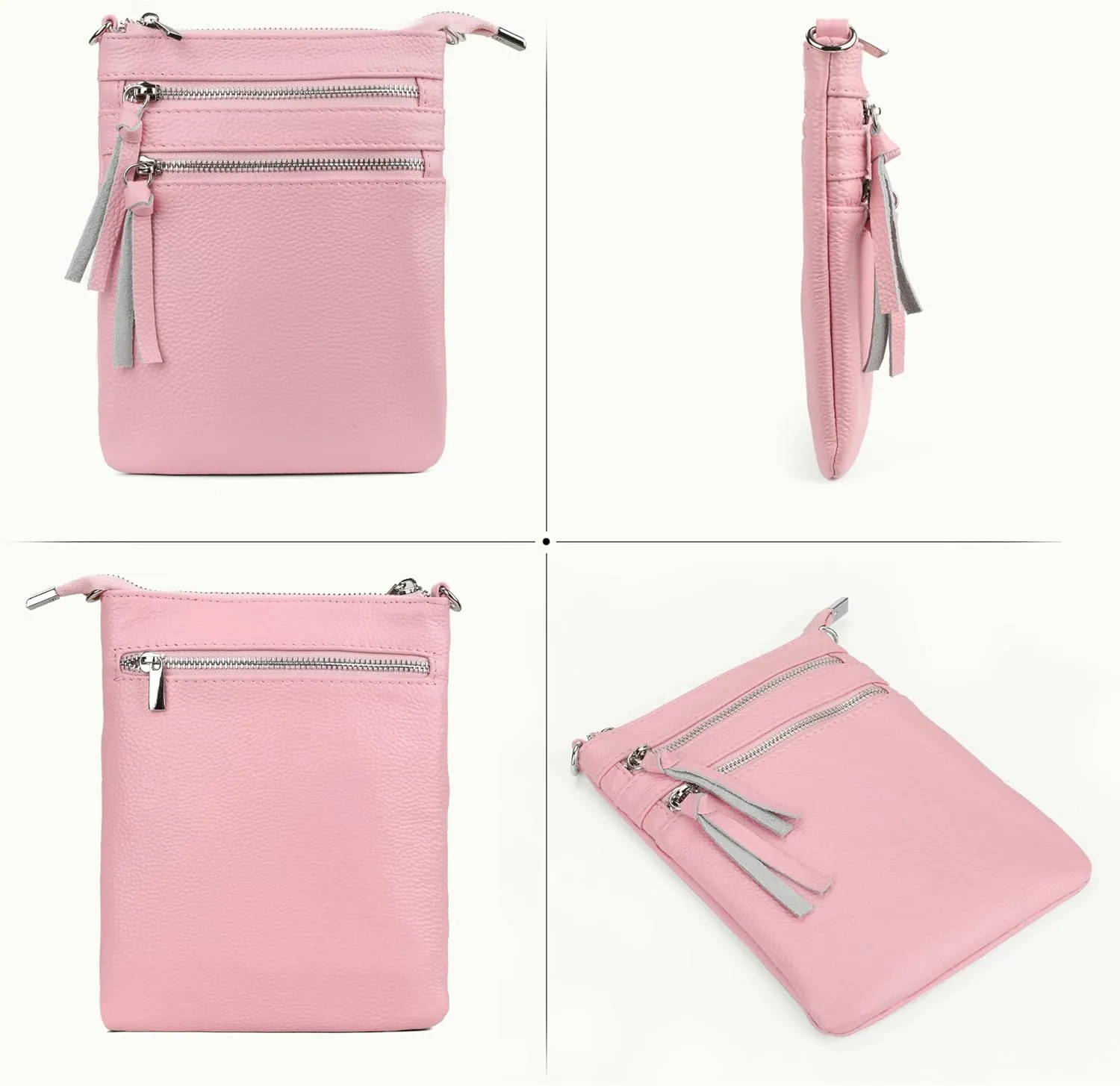 befen Small Genuine Leather Crossbody Purses for Women Trendy Travel Shoulder Handbags with Multiple Zipper Pockets