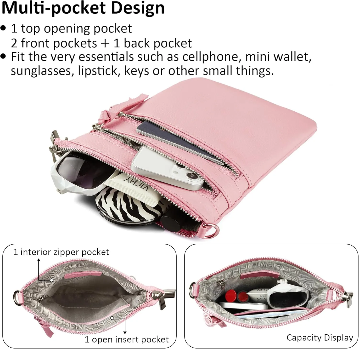 befen Small Genuine Leather Crossbody Purses for Women Trendy Travel Shoulder Handbags with Multiple Zipper Pockets