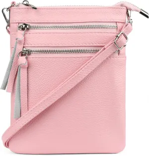 befen Small Genuine Leather Crossbody Purses for Women Trendy Travel Shoulder Handbags with Multiple Zipper Pockets
