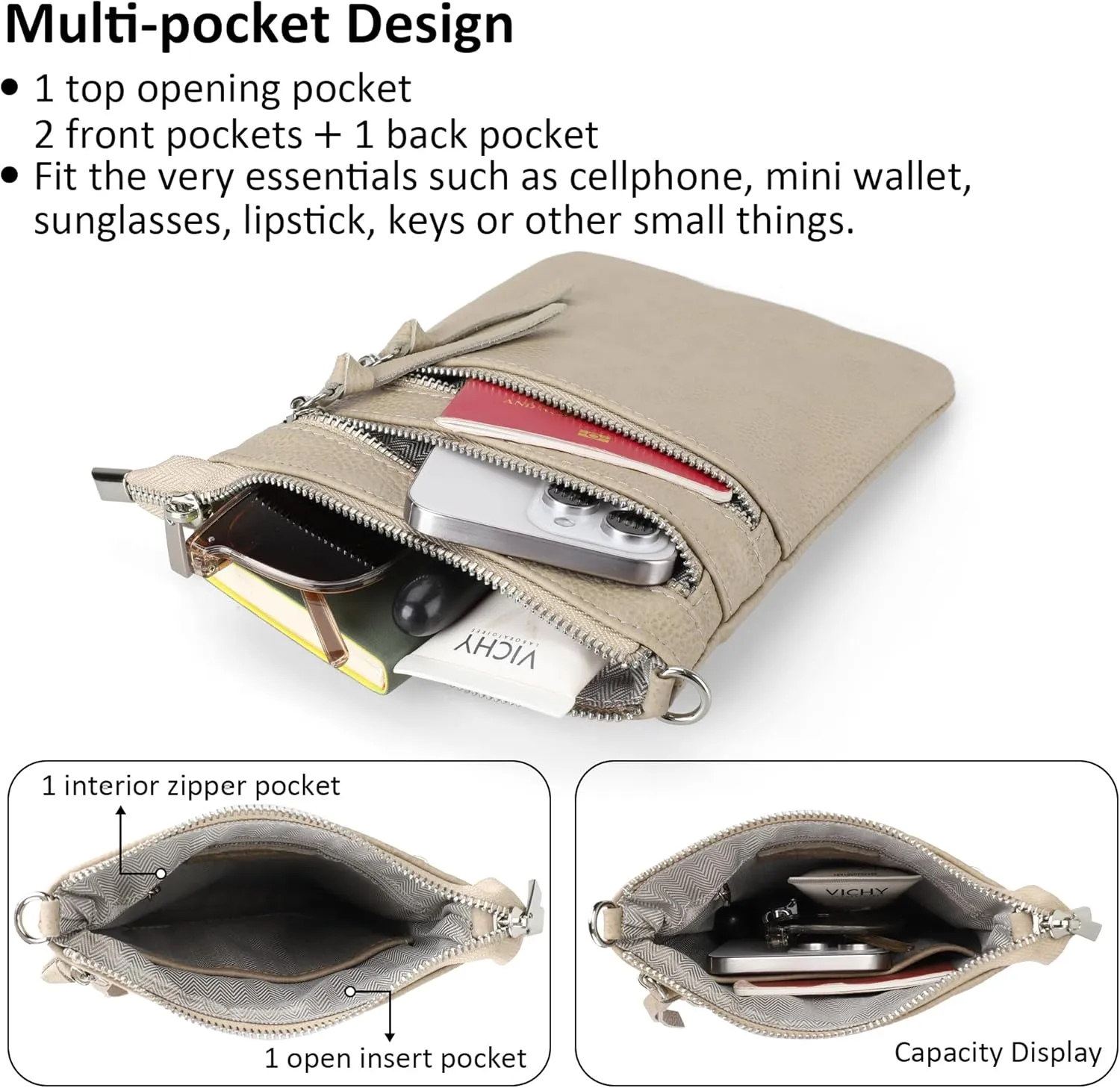 befen Small Genuine Leather Crossbody Purses for Women Trendy Travel Shoulder Handbags with Multiple Zipper Pockets
