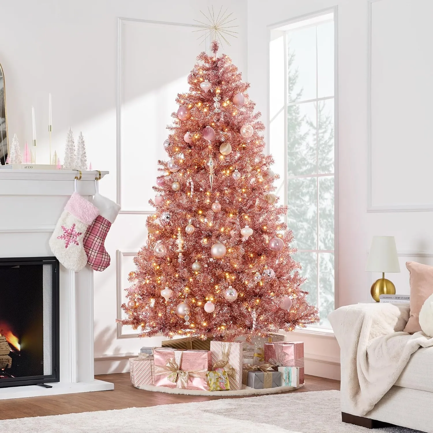Best Choice Products 6ft Prelit Tinsel Christmas Tree, Artificial Seasonal Holiday Decoration w/ 1,000 Branch Tips, Stand - Pink