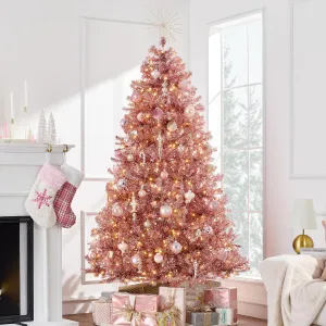 Best Choice Products 6ft Prelit Tinsel Christmas Tree, Artificial Seasonal Holiday Decoration w/ 1,000 Branch Tips, Stand - Pink
