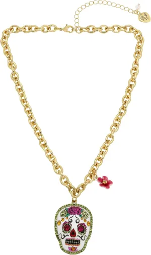 Betsey Johnson Womens Sugar Skull Pendant Necklace