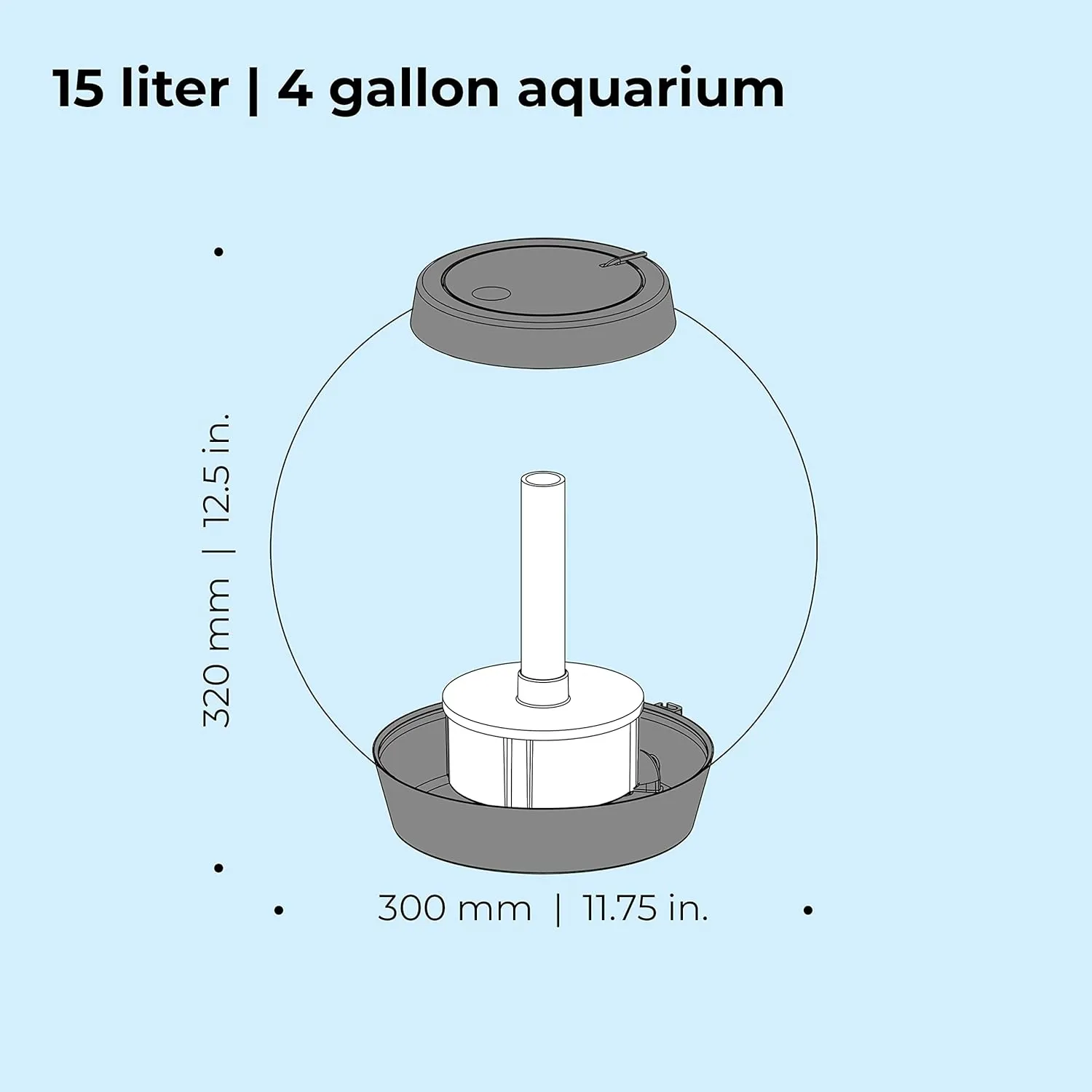 biOrb Classic 15 Acrylic 4-Gallon Aquarium with White LED Lights Modern Compact Tank for Tabletop or Desktop Display, Silver-Trimmed Tank