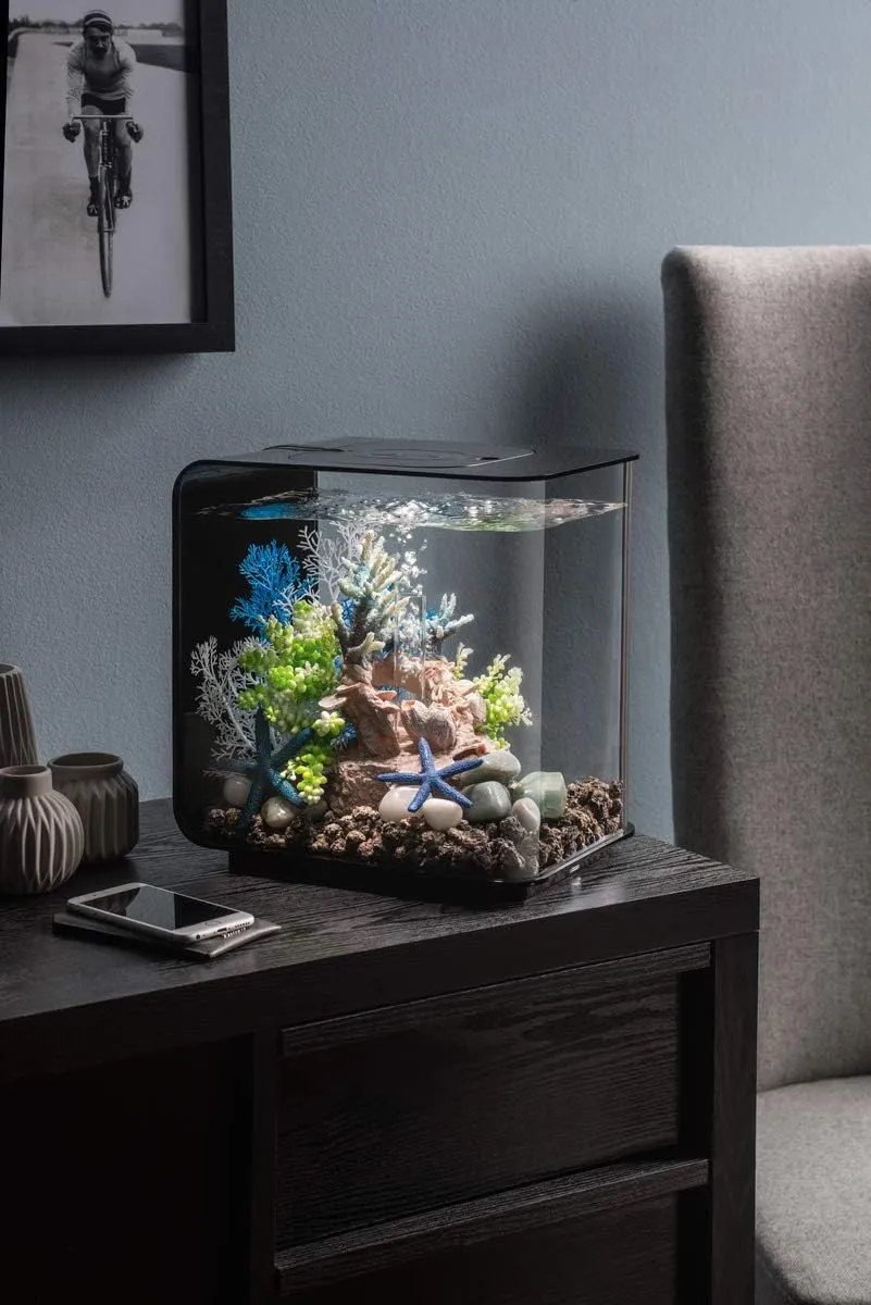 biOrb Flow 15 Acrylic 4-Gallon Aquarium with White LED Lights Modern Compact Tank for Tabletop or Desktop Display, Black
