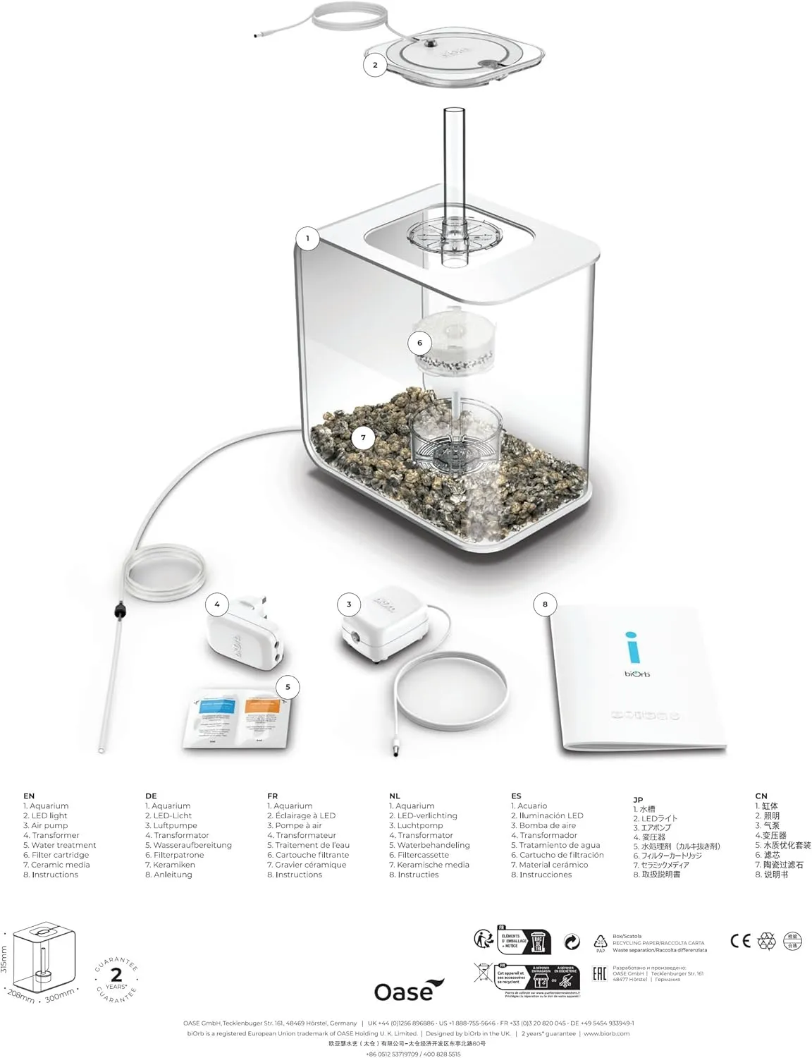 biOrb Flow 15 Acrylic 4-Gallon Aquarium with White LED Lights Modern Compact Tank for Tabletop or Desktop Display, Black