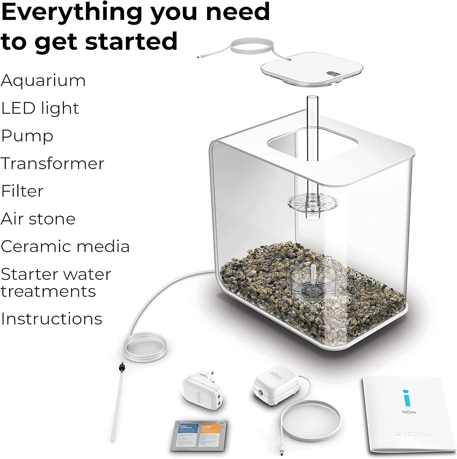 biOrb Flow 30 Acrylic 8-Gallon Aquarium with White LED Lights Modern Tank for Tabletop Display, White