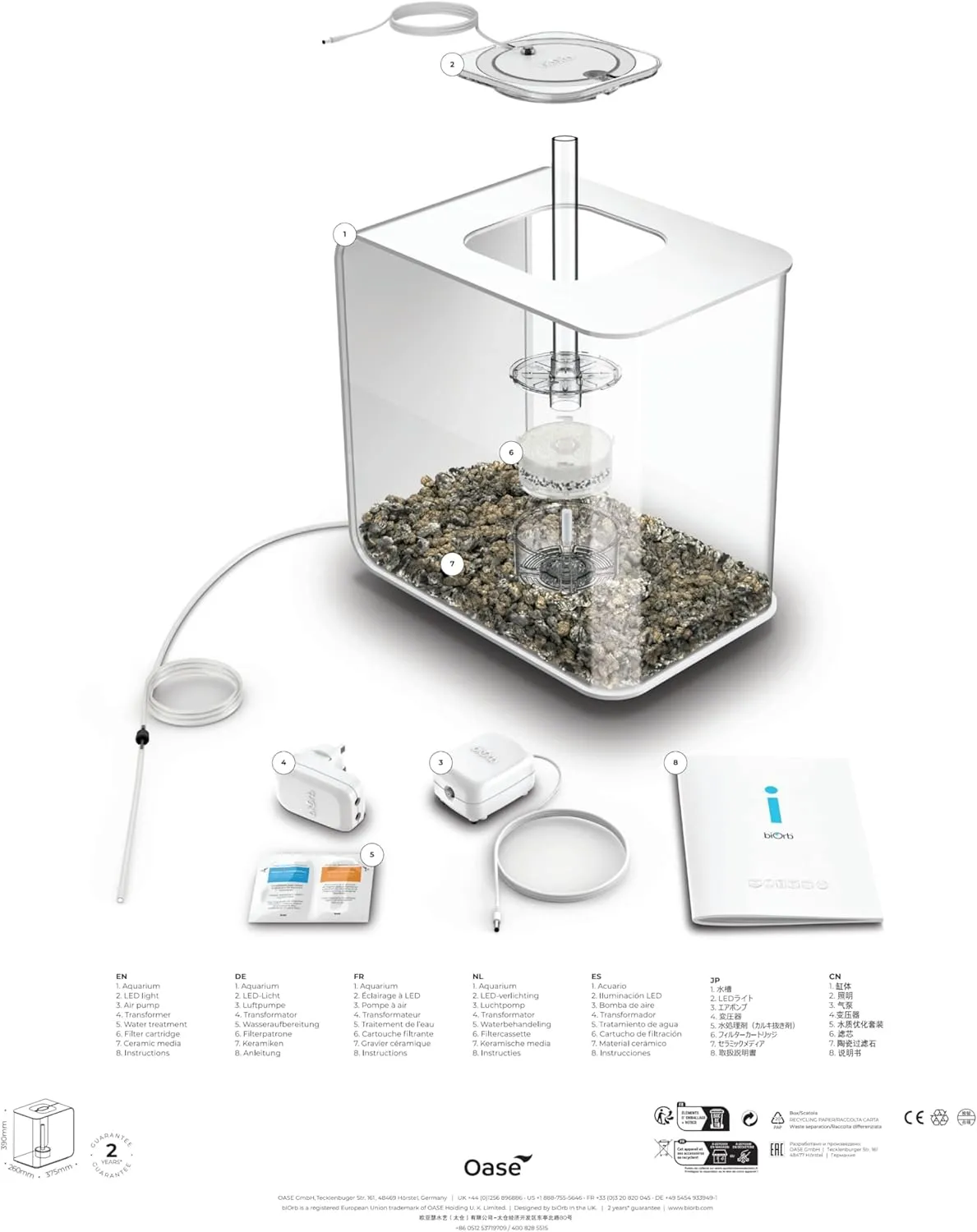 biOrb Flow 30 Acrylic 8-Gallon Aquarium with White LED Lights Modern Tank for Tabletop Display, White