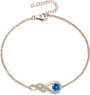 Birthstone Bracelets for Women Girls 925 Sterling Silver White Gold Infinity Pendant Anniversary Birthday Gifts Jewelry for Her, 6.7" 1.2"