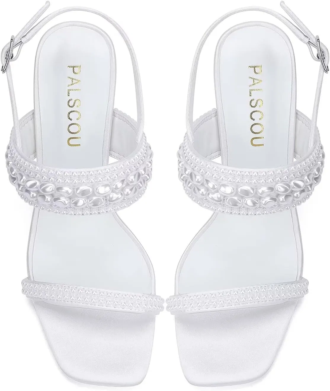 Block Heel Wedding Sandals Pearl Wedding Shoes for Bride Open Toe Bridal Heels