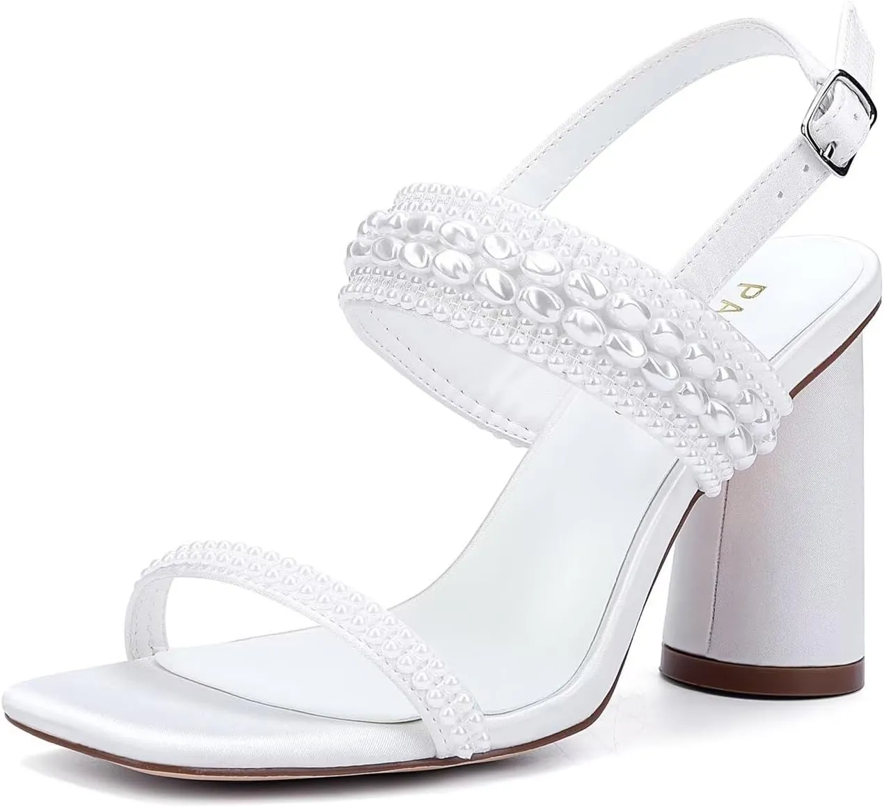 Block Heel Wedding Sandals Pearl Wedding Shoes for Bride Open Toe Bridal Heels