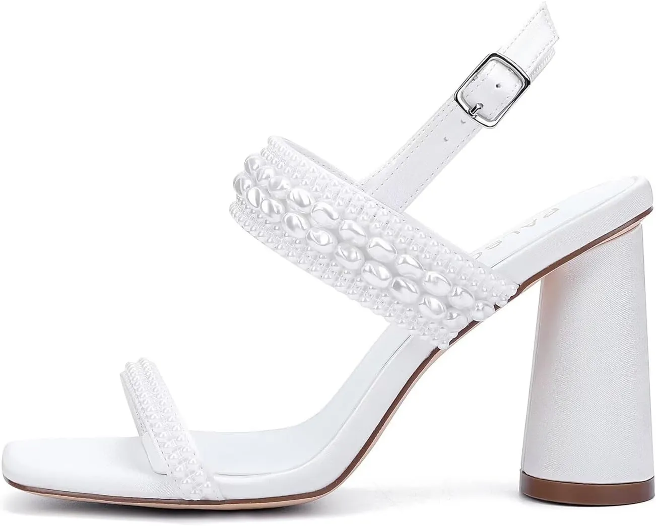 Block Heel Wedding Sandals Pearl Wedding Shoes for Bride Open Toe Bridal Heels